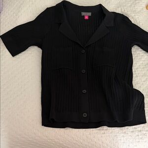 Vince Camuto Black Short Sleeve Button-Up Cardigan